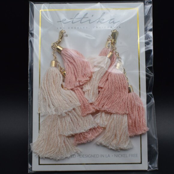Ettika Light and Dark Pink & Gold Tassel Earrings (NWT) - Picture 1 of 3